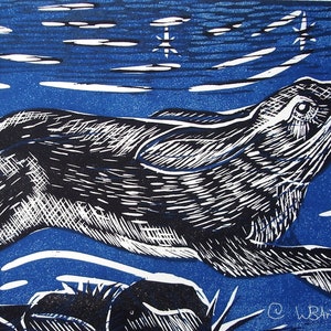 Leaping Hare, Original Individually Hand Printed Lino Print,Signed, Limited Edition.