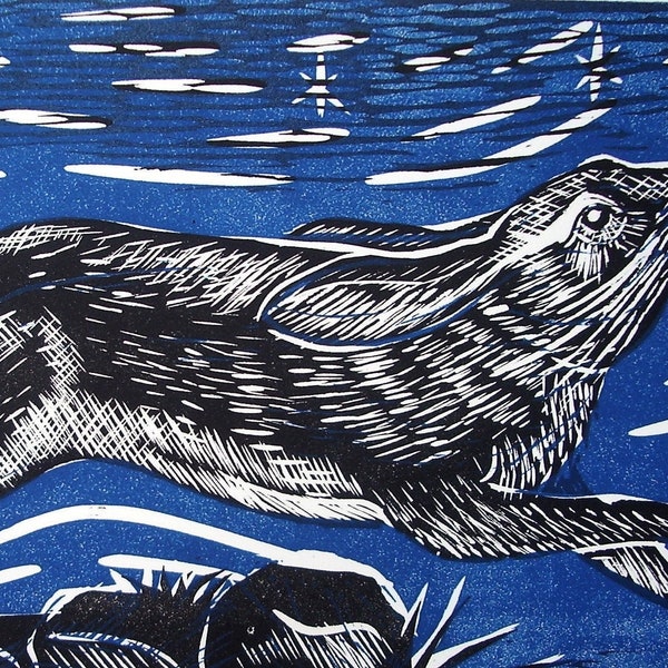 Leaping Hare, from Original Lino Cut,Large Blank Card