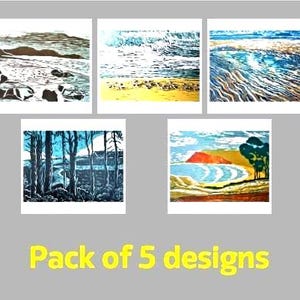 Costa, scene di mare, cancelleria, confezione da 5 diverse carte vuote, Devon, Galles ecc., opera d'arte originale