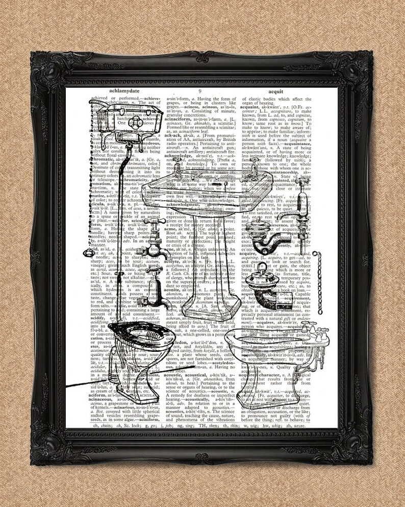Bathroom Dictionary Print Toilet Sign Vintage Book Art A015 Etsy