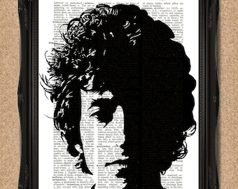 Bob Dylan Print Vintage Dictionary Page Black and White Portrait of the Great Songsmith A122