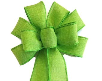 Small 5-6" Wired Lime Green Linen Bow