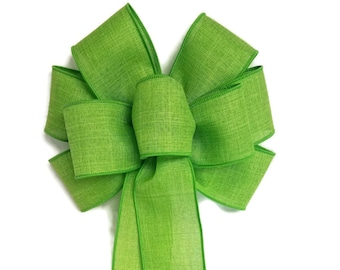 Lime Green Linen Bow - Wired Wreath Bow - Handmade Bow - Choose Size - Home Decor