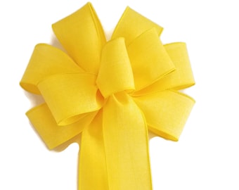 Yellow Linen Bow - Wired Wreath Bow - Handmade Bow - Choose Size - Spring Bow
