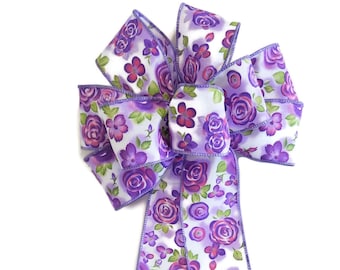 Purple Daisy Bow - Handmade Bow - Wired Wreath Bow - Choose Size - Spring Bow - Lavender Bow - Easter Bow