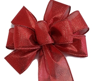 SMALL 5-6" Wired Metallic Red Christmas Wreath Bow