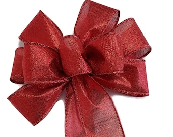 SMALL 6" Metallic Red Bow - Handmade Bow - Christmas Bow - Wired Wreath Bow - Holiday Bow