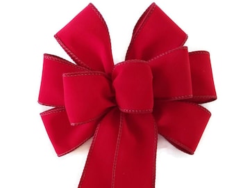 SMALL 6" Red Velvet Bow - Indoor/Outdoor Bow - Wired Wreath Bow - Handmade Bow - Small Bow