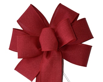 Red Linen Bow - Handmade Bow - Wired Wreath Bow - Christmas Bow - Country Bow - Holiday Bow - Choose Size - Valentine's Day Bow