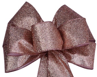 Rose Gold Glitter Wired Christmas Bow