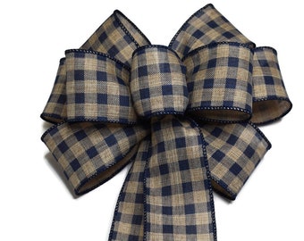 Wired Navy Blue Natural Check Bow