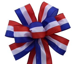 Wired Red, White and Blue Stripe Wreath Bow