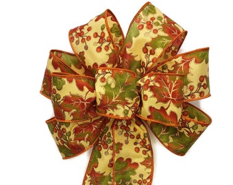 Orange Oak Leaf Wired Wreath Bow