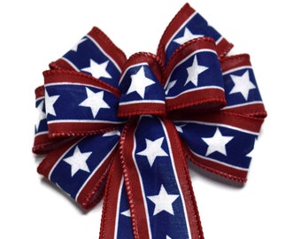 Small 5-6" Hand Made Wired Red, White & Blue Star Bow