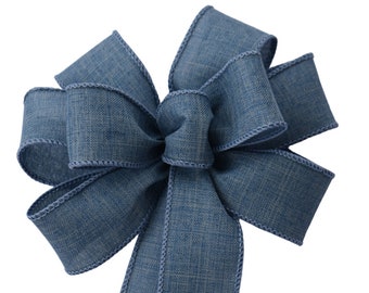 Small 5-6" Wired Denim Blue Linen Bow