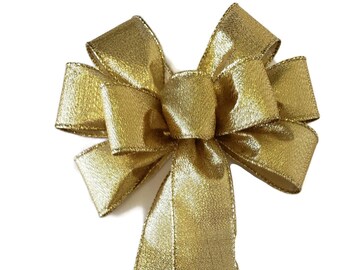 SMALL 6" Metallic Gold Bow - Handmade Bow - Christmas Bow - Wired Bow - Wreath Bow - Mardi Gras Bow - Holiday Bow
