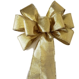 SMALL 6&quot; Metallic Gold Bow - Handmade Bow - Christmas Bow - Wired Bow - Wreath Bow - Mardi Gras Bow - Holiday Bow