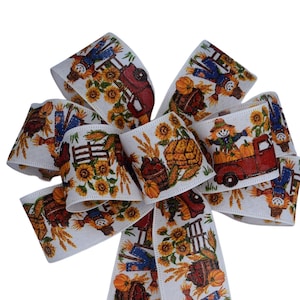 Vogelscheuche Schleife - Handgemachte Schleife - Leinen Schleife - Kranz Schleife - Auytmn Schleife - Ernte Schleife - Kürbis LKW