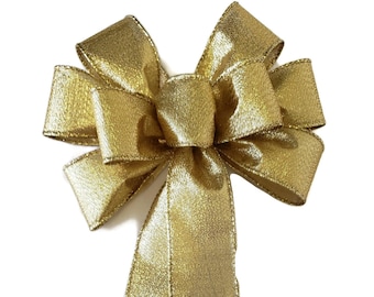 Metallic Gold Bow - Wired Bow - Handmade Bow - Choose Size - Christmas Bow - Holiday Bow