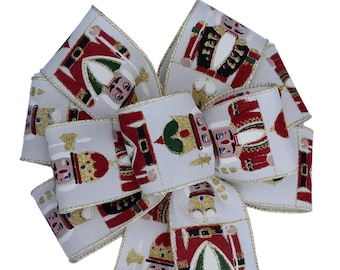 Nutcracker  Bow - Handmade Bow - Christmas Bow - Wired Wreath Bow - Choose Size - Green, Red, Gold and White Bow - Holiday Bow - Home Decor