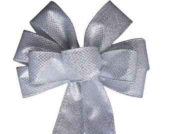 SMALL 6" Silver Glitter Wired Christmas Wreath Bow - Handmade