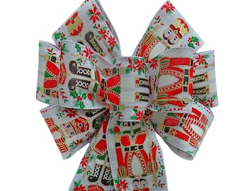 Handmade Christmas Nutcracker Wired Wreath Bow Decoration - Choose Size