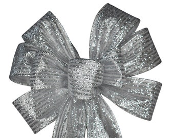 Metallic Silver Glitter Wired Christmas Bow