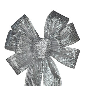 Silver Glitter Bow - Handmade Bow - Christmas Bow - Wired Bow - Wreath Bow - Choose Size - Metallic Bow - Holiday Bow