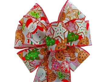 Handmade Christmas Cookie Wired Wreath Bow Decoration - Choose Size