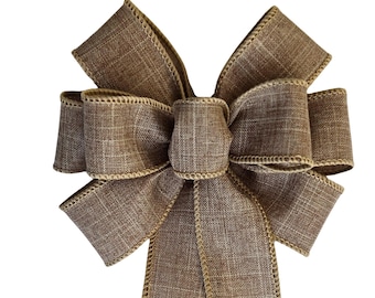 SMALL 6" Natural Linen Bow - Handmade Bow - Wired Bow - Fall Bow - Autumn Bow - Wreath Bow - Farmhouse Bow