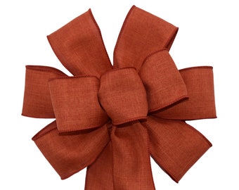 Wired Rust Orange Linen Wreath Bow