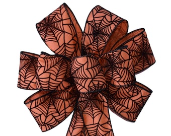 Orange Halloween Web Wired Wreath Bow