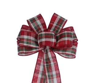 SMALL 5-6" Wired Red, Cream and Green Christmas Wreath Bow