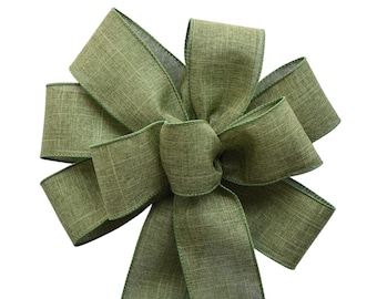Moss Green Linen Bow - Wired Wreath Bow - Fall Bow - Autumn Bow - Harvest Bow - Handmade Bow - Choose Size