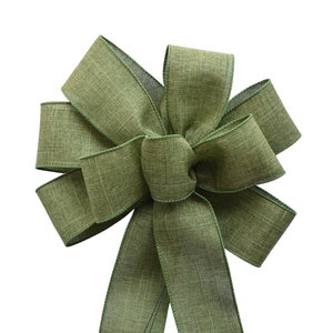 Moss Green Linen Bow - Wired Wreath Bow - Fall Bow - Autumn Bow - Harvest Bow - Handmade Bow - Choose Size