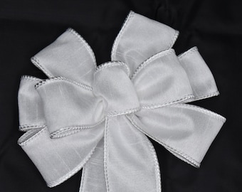 Faux Silk White Bow - Wired Wreath Bow - Handmade Bow - Choose Size