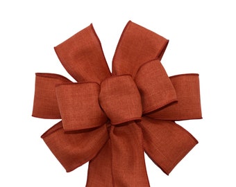 SMALL 6" Rust Orange Bow - Handmade Bow - Linen Bow - Wired Wreath Bow - Fall Bow - Autumn Bow