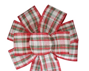 Red and Green Plaid Christmas Bow - Wreath Bow - Handmade Bow - Wired Bow - Holiday Bow
