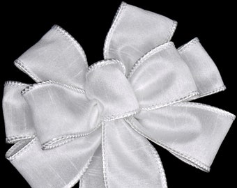 Small 5-6" Wired White Faux Silk Wreath Bow