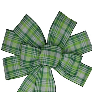 Laço xadrez verde e branco - Laço feito à mão - Laço de guirlanda com arame - Laço do dia de São Patrício - Escolha o tamanho