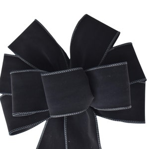 Black Velvet Wired Bow - Handmade Bow - Wreath Bow - Christmas Bow - Holiday Bow - Outdoor Bow - Halloween Bow - Choose Size