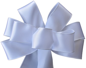 Pure White Satin Bow - Handmade Bow - Wired Wreath Bow - Wedding Bow - Holiday Bow - Choose Size