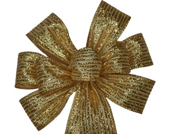 SMALL 5-6" Wired Glitter Gold Christmas Bow