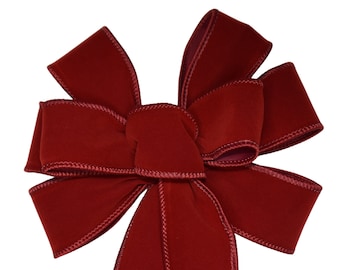 SMALL 5-6" Wired Brick Red Velvet Christmas Bow - Indoor/Outdoor