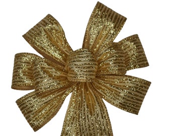 Glitter Gold Bow - Handmade Bow - Christmas Bow - Wired Wreath Bow - Holiday Bow - Choose Size - Metallic Bow