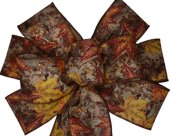 Leaf Glitter Camo Wired Fall Wreath Bow