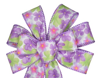 Small 5-6" Lavender Daisy Wired Wreath Bow