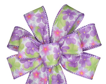 SMALL 6" Lavender Daisy Bow - Handmade Bow - Wired Wreath Bow - Purple Bow - Spring Bow - Easter Bow