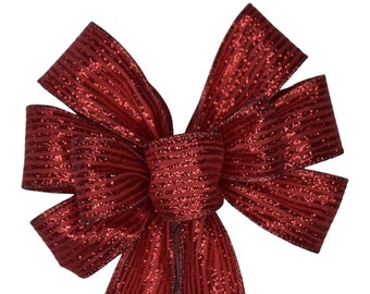 SMALL 6" Glitter Red Bow - Handmade Bow - Christmas Bow - Wired Wreath Bow - Holiday Bow - Metallic Red Bow - Valentine's Day Bow