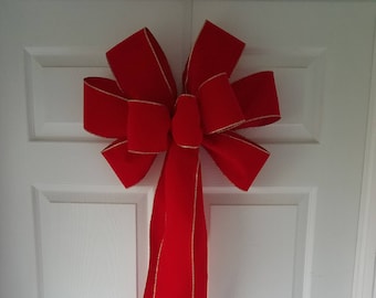 Jumbo 16" Velvet Bow - Handmade - Choose Color - Red, Burgundy, Dark Red - Wired Christmas Bow - Indoor / Outdoor